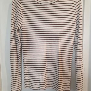 Time and Tru Brown and White Striped Long Sleeve Tee